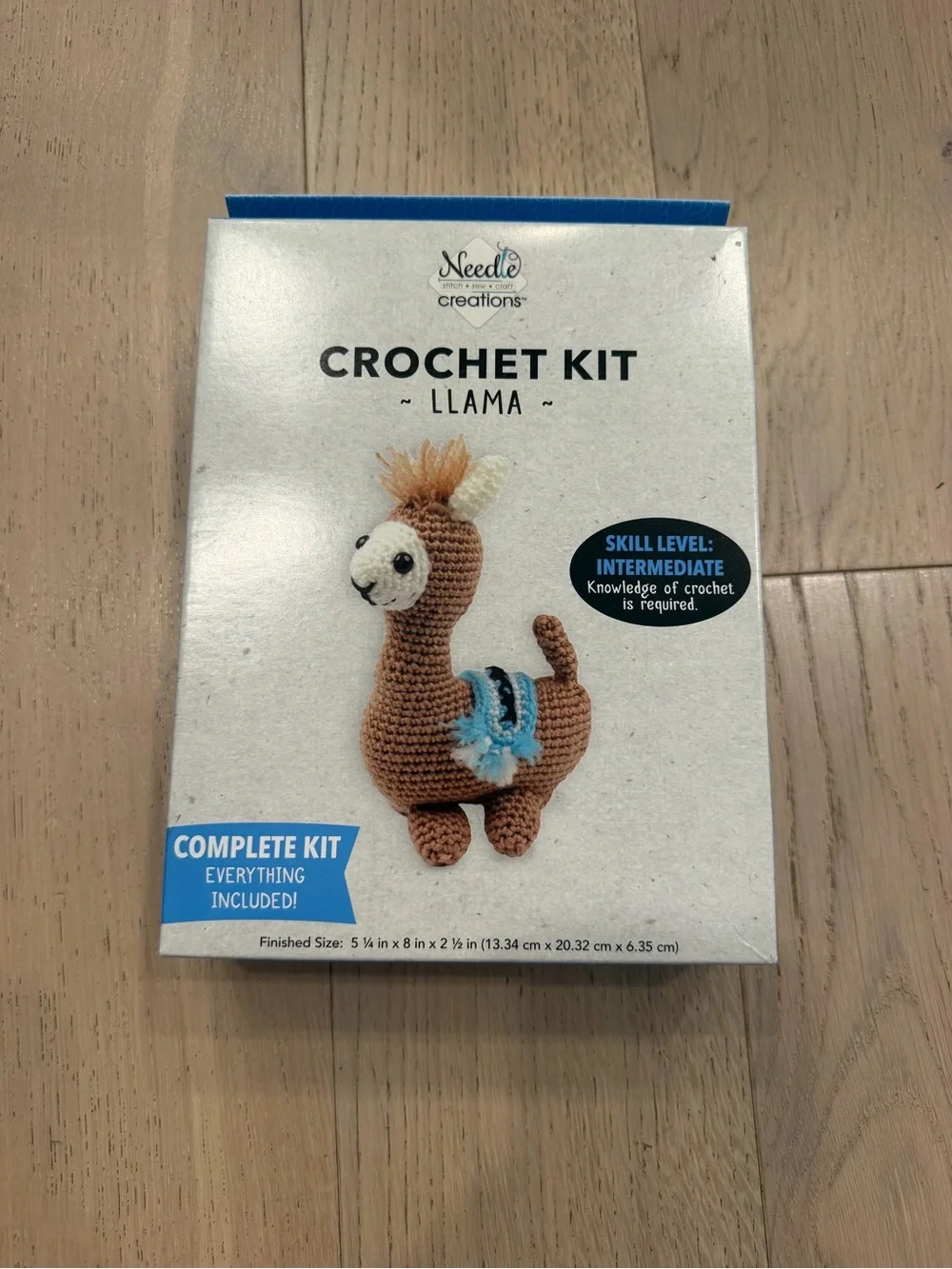 Needle Creations Crochet Kit - Llama - Brown with Blue Accent